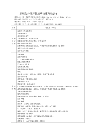 肝硬化并发肝性脑病临床路径表单