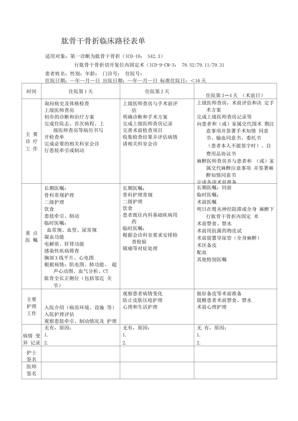 肱骨干骨折临床路径表单_第1页