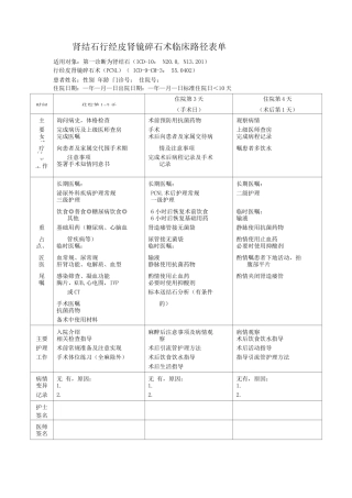 肾结石行经皮肾镜碎石术临床路径表单
