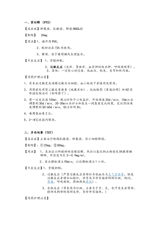 肿瘤内科常见化疗药物