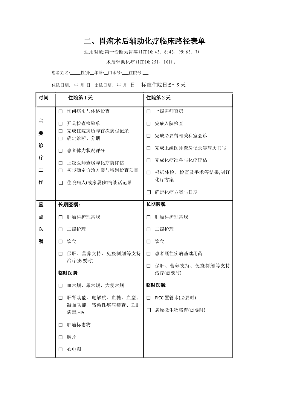 胃癌术后化疗临床路径表格_第1页