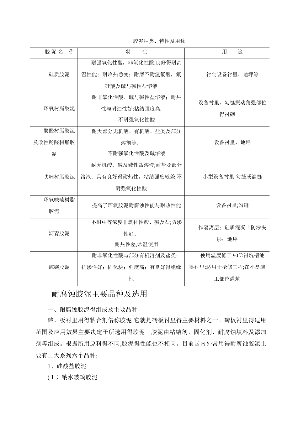 胶泥种类、特性及用途_第1页
