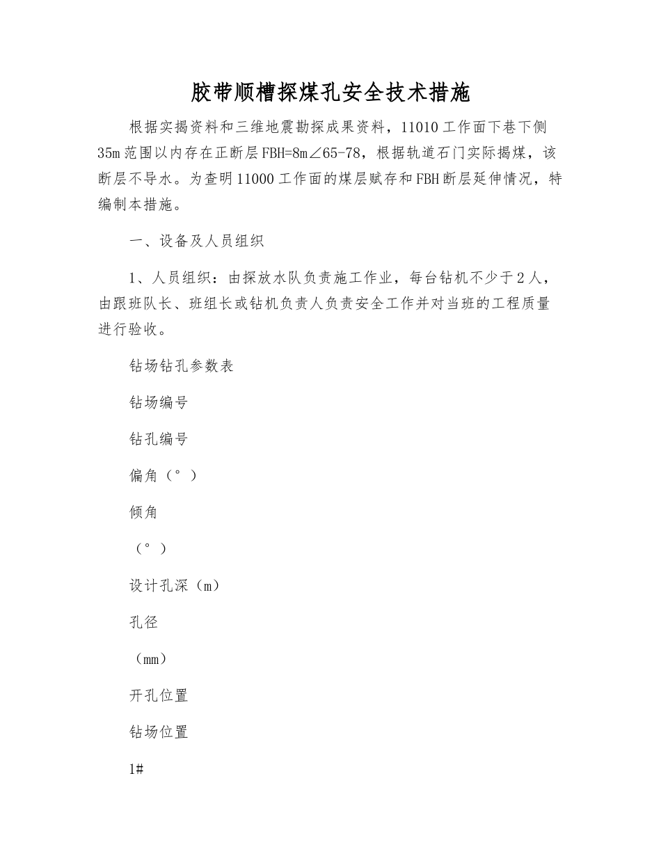 胶带顺槽探煤孔安全技术措施_第1页