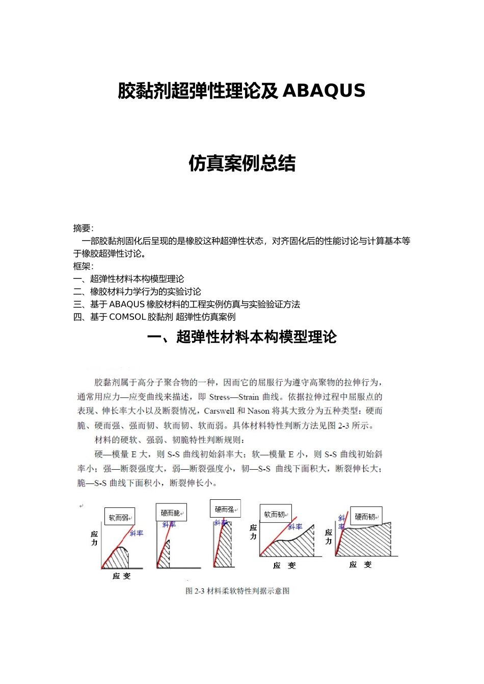 胶黏剂超弹性理论与试验力学及ABAQUS仿真案例总结_第1页