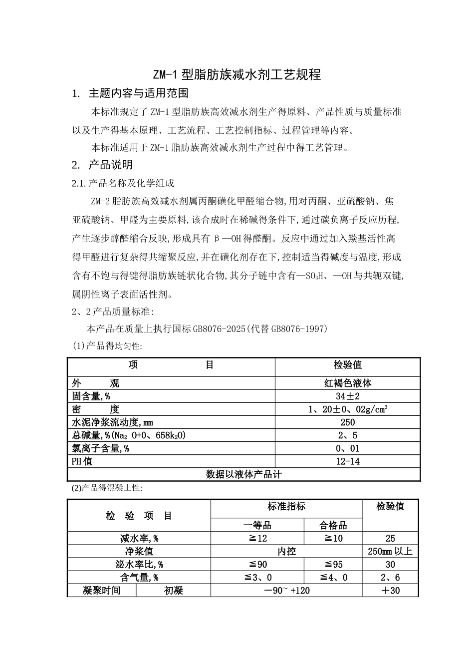 脂肪族减水剂自动化生产工艺规程_第1页