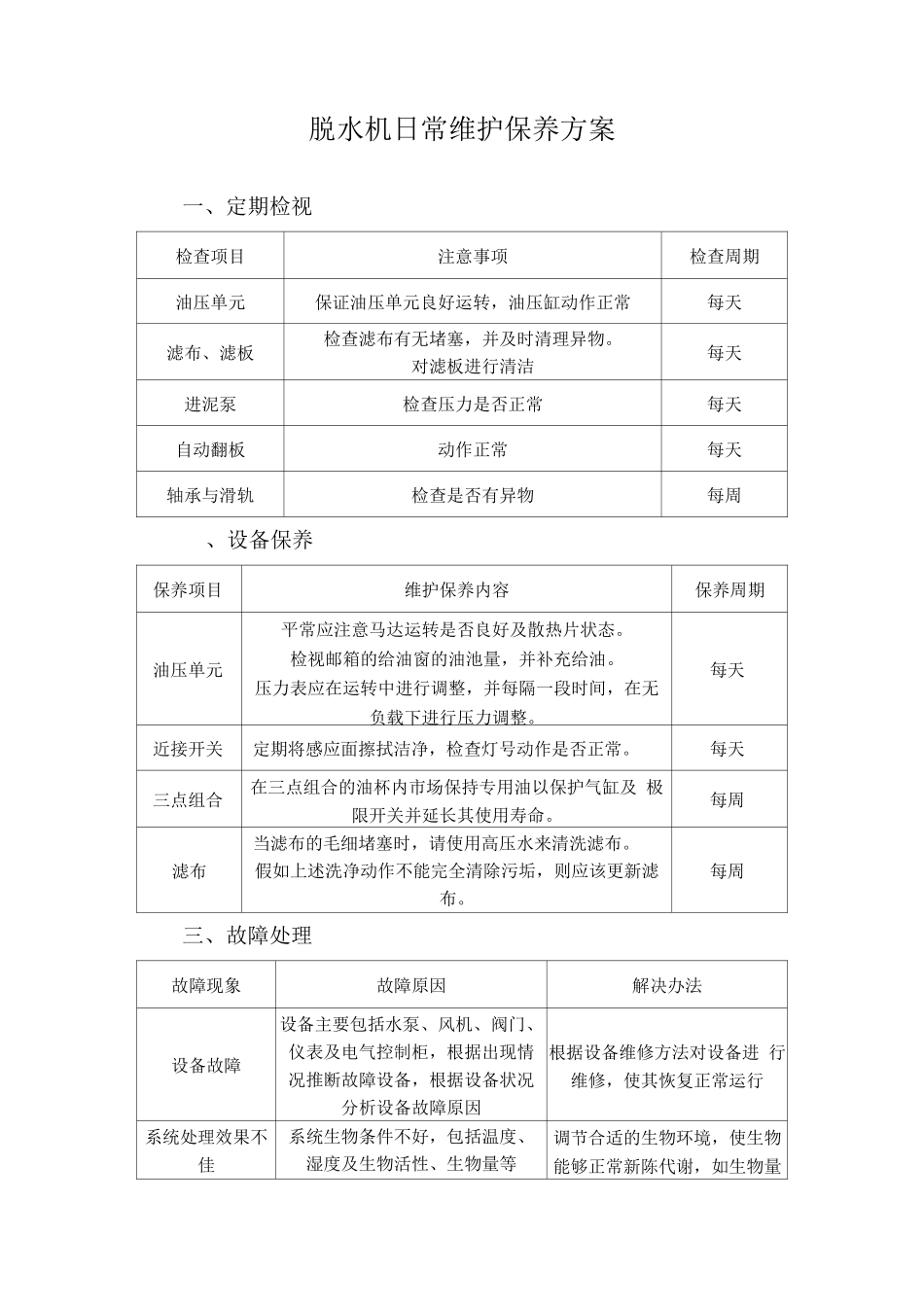 脱水机日常维护保养方案_第1页