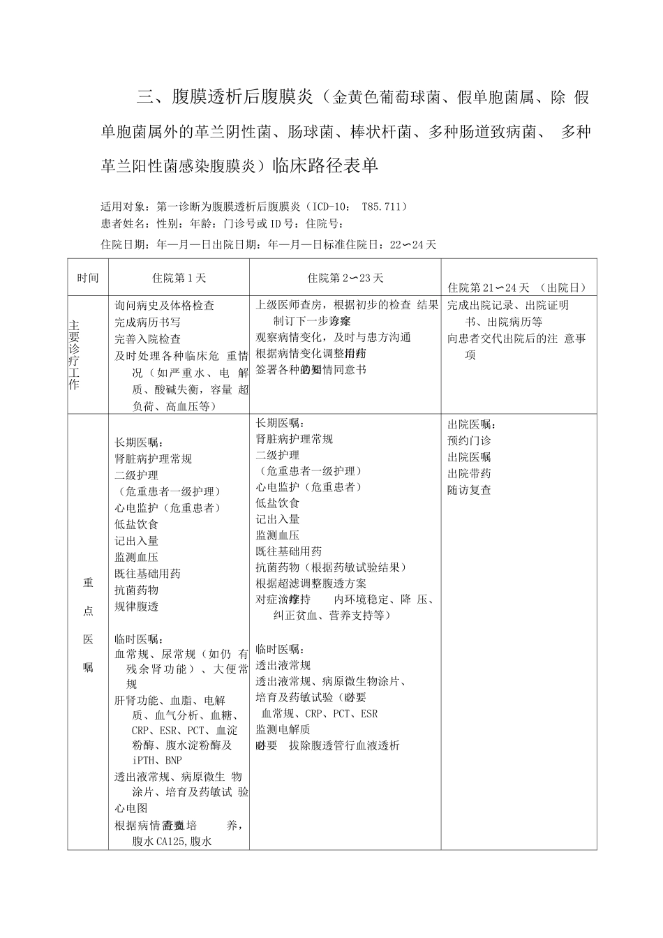 腹膜透析后腹膜炎临床路径表单_第3页