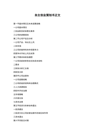 自主创业策划书正文