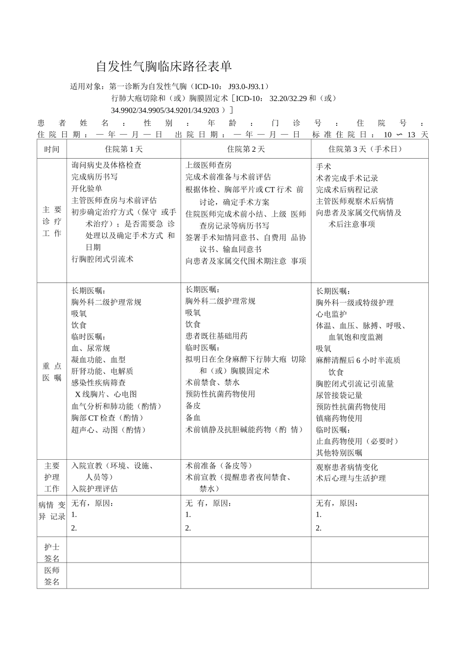 自发性气胸临床路径表单2_第1页