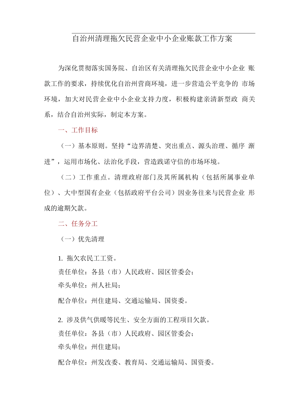 自治州清理拖欠民营企业中小企业账款工作方案_第1页