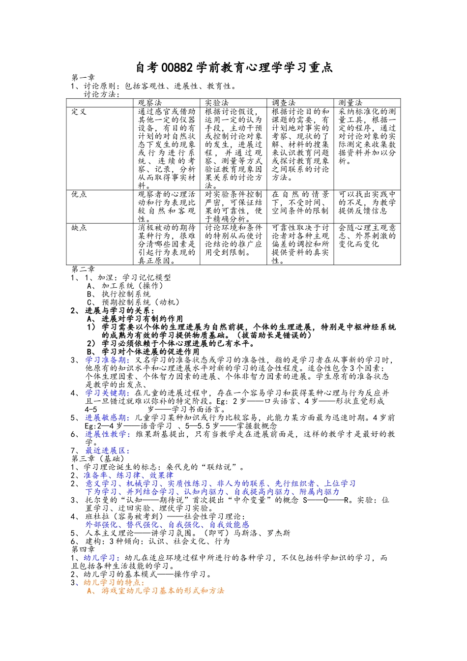 自考00882学前教育心理学学习重点_第1页