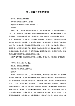 致公司领导关怀感谢信