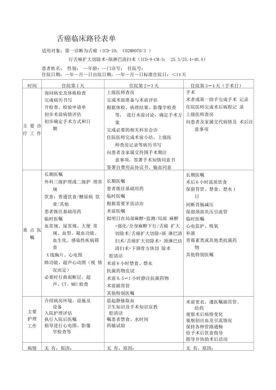 舌癌临床路径表单_第1页