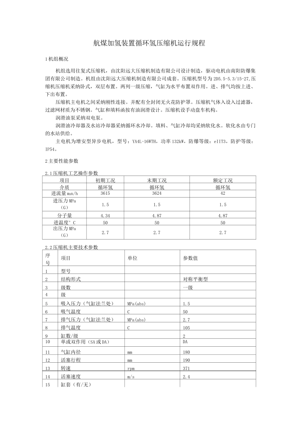 航煤加氢装置循环氢压缩机运行规程_第1页