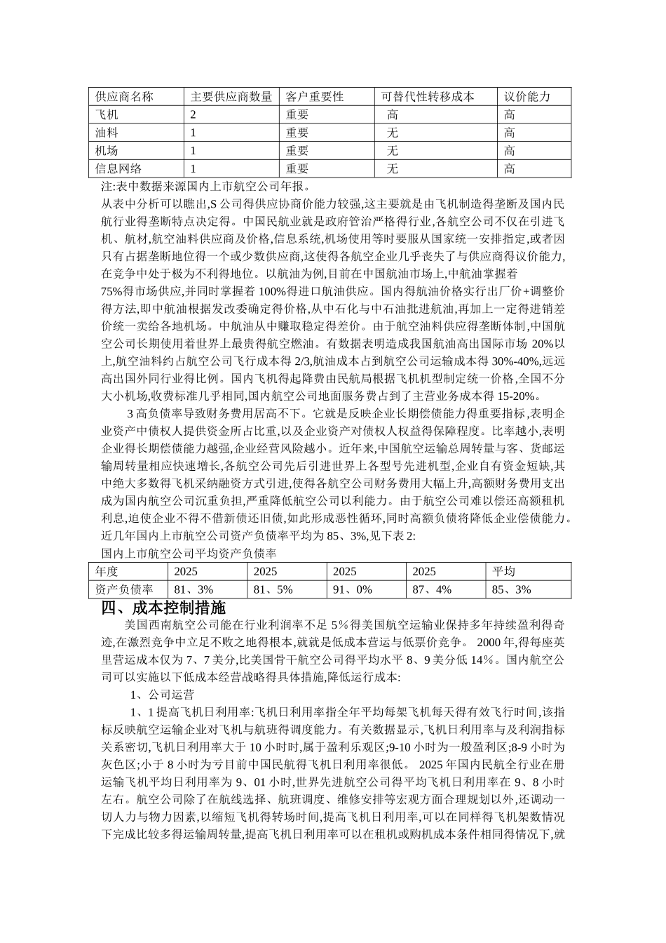 航空公司成本构成分析及成本控制措施_第2页