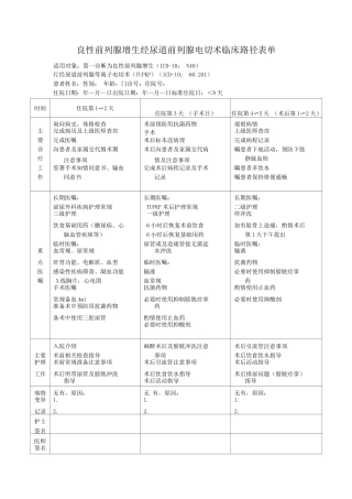 良性前列腺增生经尿道前列腺电切术临床路径表单