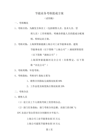 节能公司业务考核提成方案