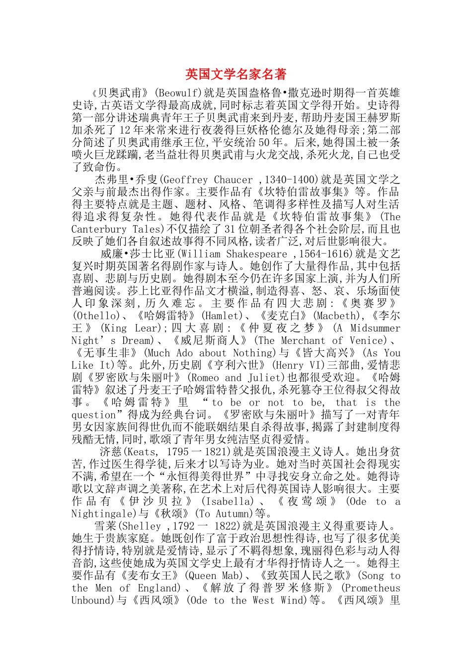 英国美国文学作家及作品汇总_第1页
