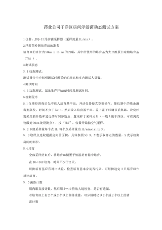药业公司洁净区房间浮游菌动态测试方案
