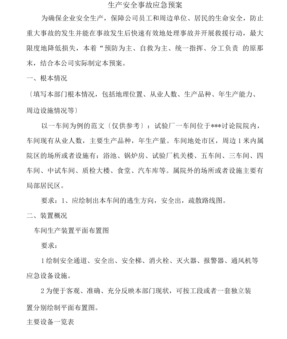 药品生产技术《车间生产安全事故应急预案》_第1页