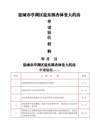 药店申请验收材料