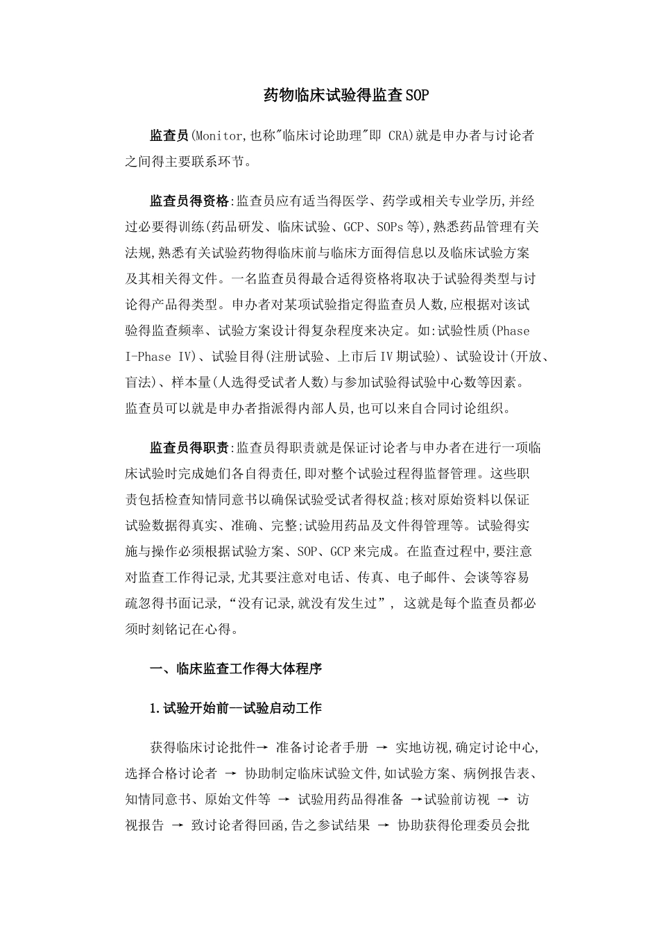 药物临床试验得监查SOP_第1页