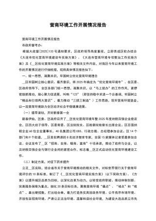 营商环境工作开展情况报告