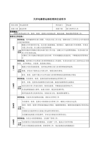 营运部经理岗位说明书