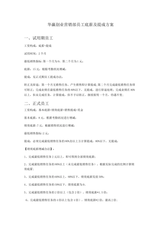 营销部工资及提成方案定稿