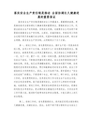落实安全生产责任制是推动-全面协调可持续发展的重要保证