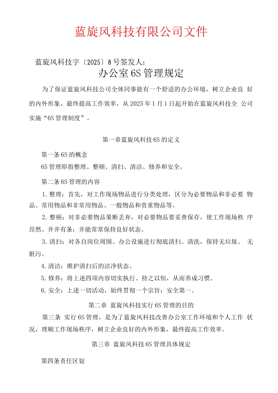 蓝旋风科技有限公司6S管理管理规定_第1页