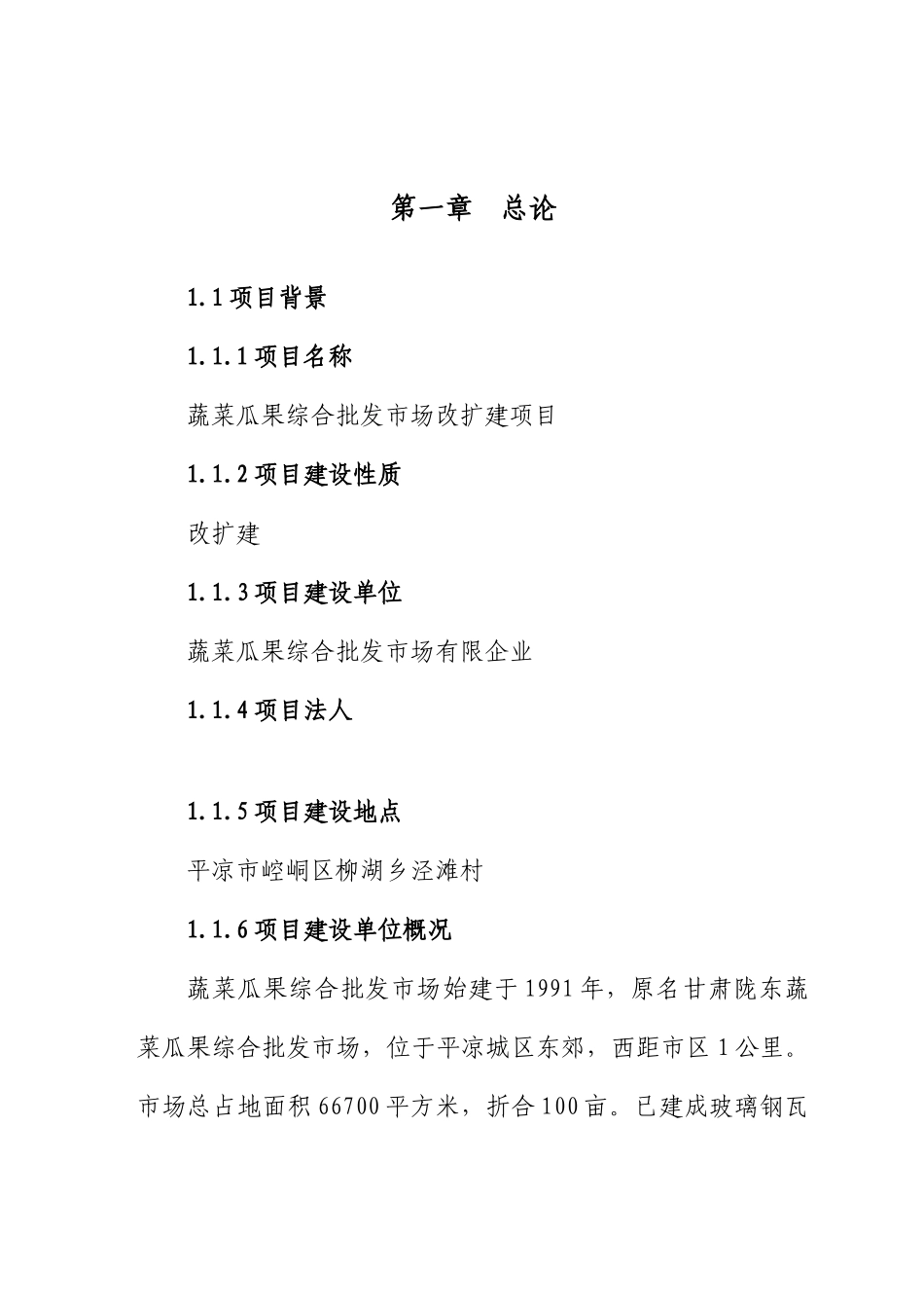 蔬菜批发市场改扩建项目可行性研究报告_第1页
