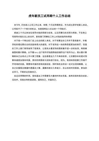 虎年新员工试用期个人工作总结