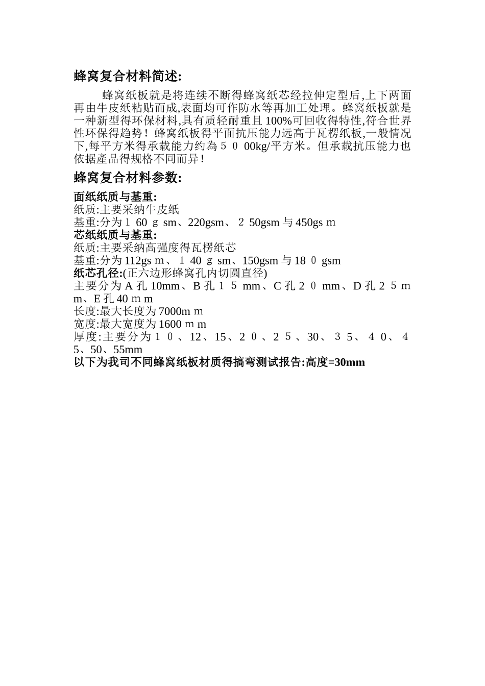 蜂窝纸板参数_第1页