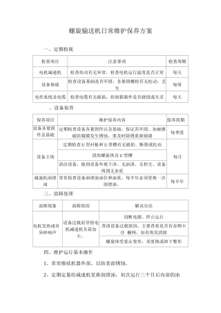 螺旋输送机日常维护保养方案