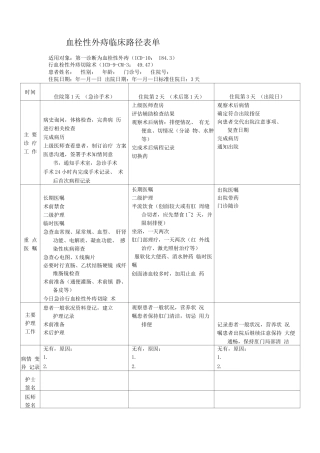 血栓性外痔临床路径表单