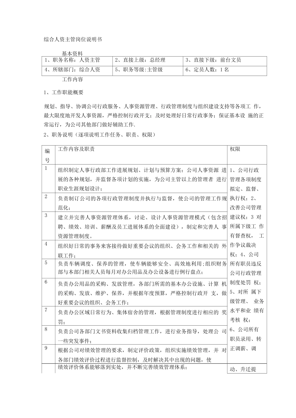 行政人事部部门职责及行政人事经理岗位说明书_第3页