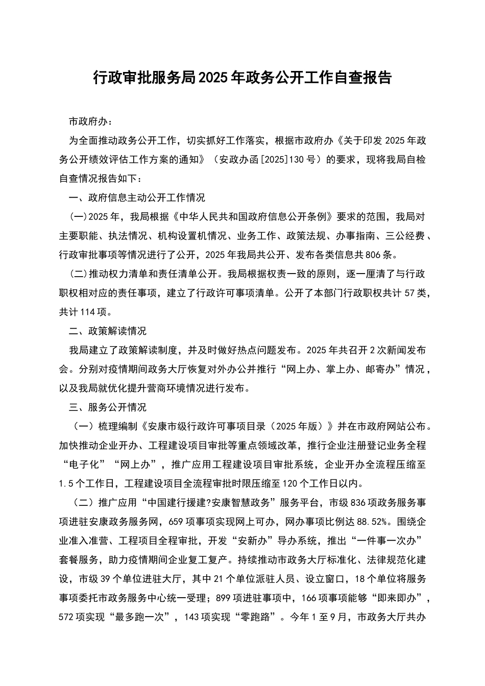 行政审批服务局2025年政务公开工作自查报告_第1页