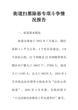 街道扫黑除恶专项斗争情况报告