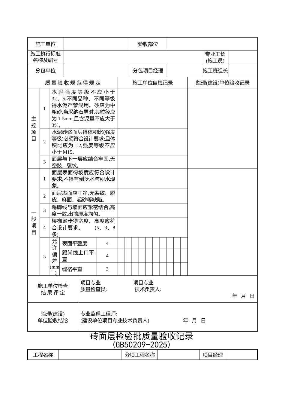 装饰装修检验批质量验收记录表格汇总_第2页