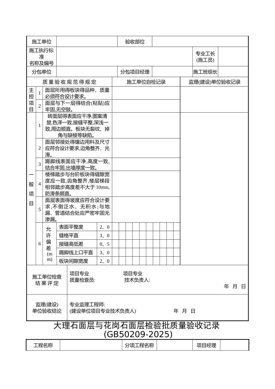 装饰装修检验批质量验收记录表格汇总_第3页