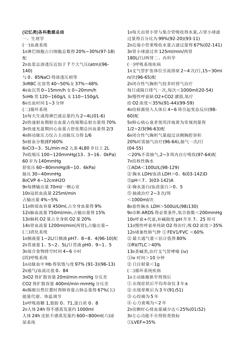 西医综合各科数据总结_第1页