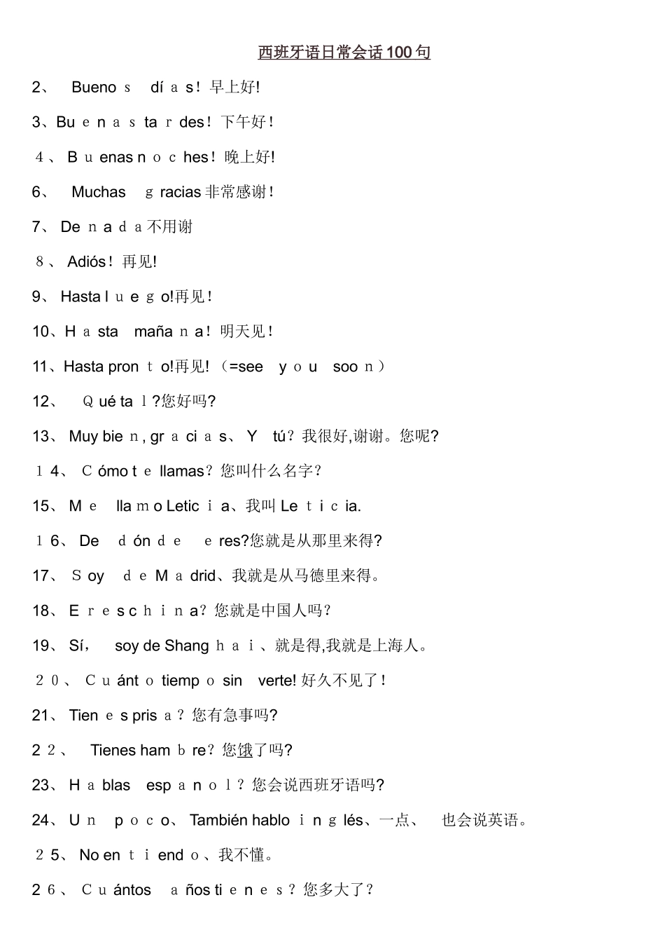 西班牙语日常会话100句_第1页