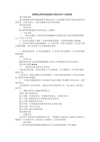 观察蝗虫精母细胞减数分裂固定装片