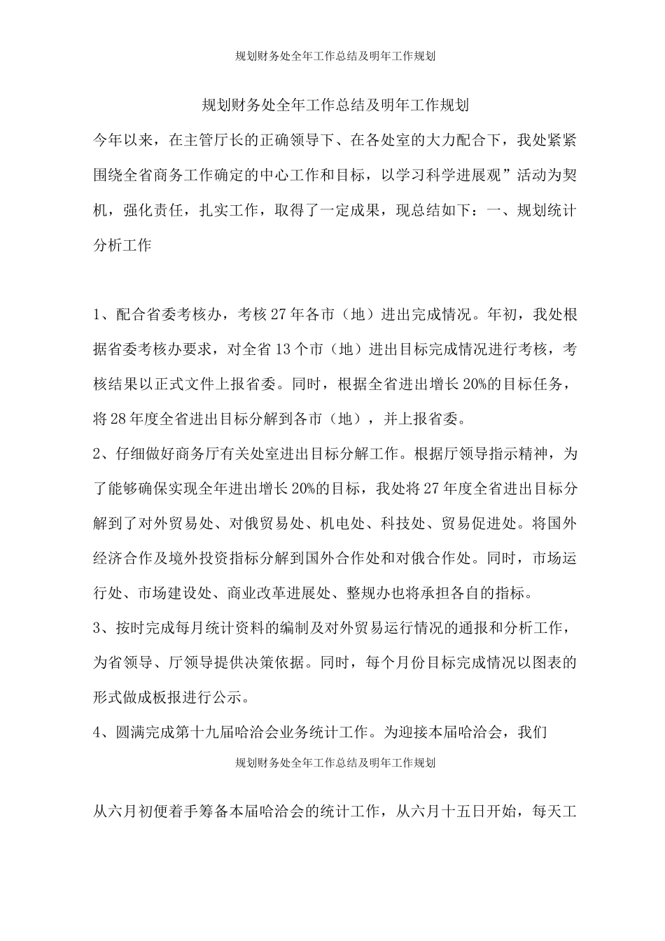 规划财务处全年工作总结及明年工作规划_第1页