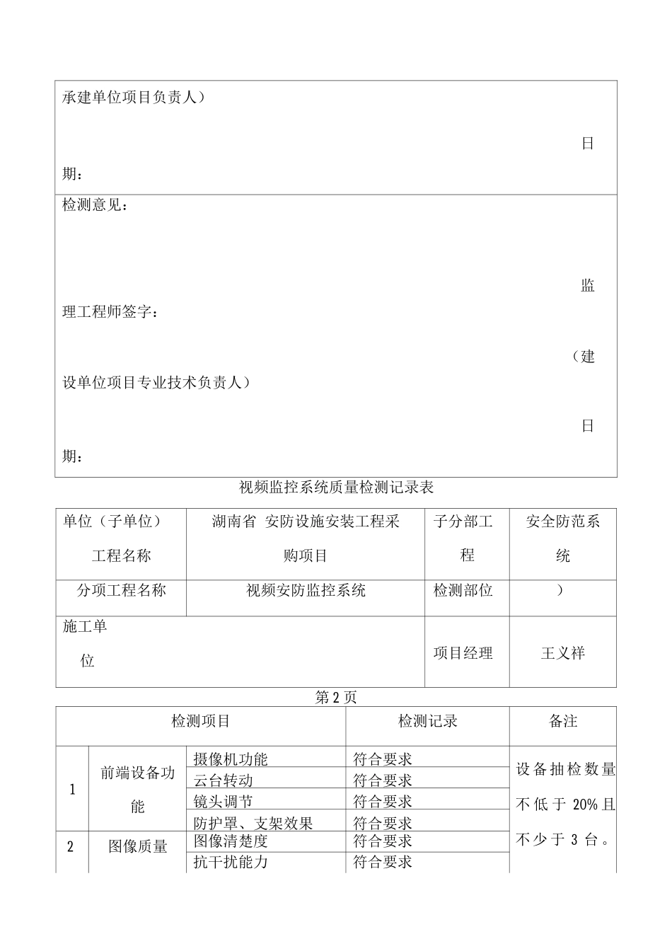 视频监控系统质量检测记录表_第2页