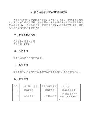 计算机应用专业人才培养方案
