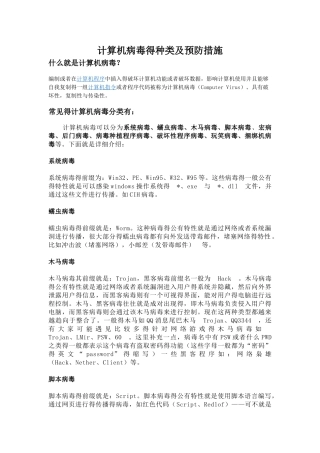计算机病毒的种类及预防措施