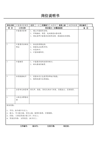 计量器具管理员岗位说明书