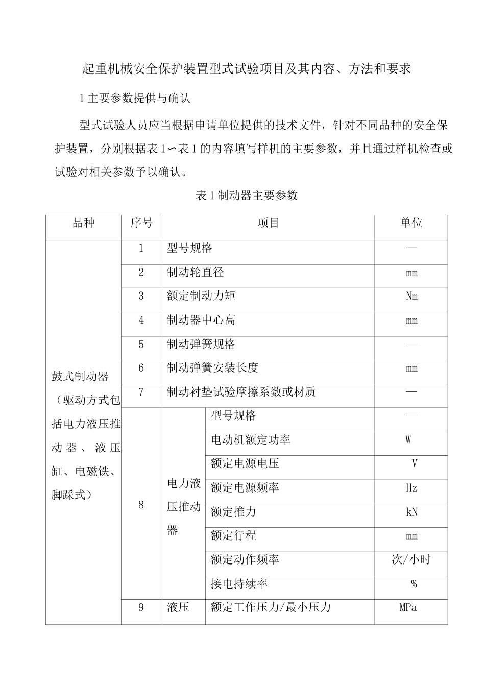 起重机械安全保护装置型式检查试验项目及其内容、方法和要求_第1页